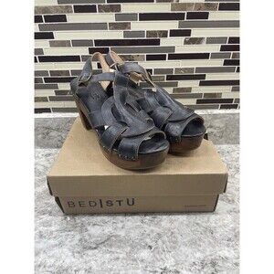 Bed Stu Black Caitlin Sandals Rustic Leather Strappy Heels Distressed Women's 10